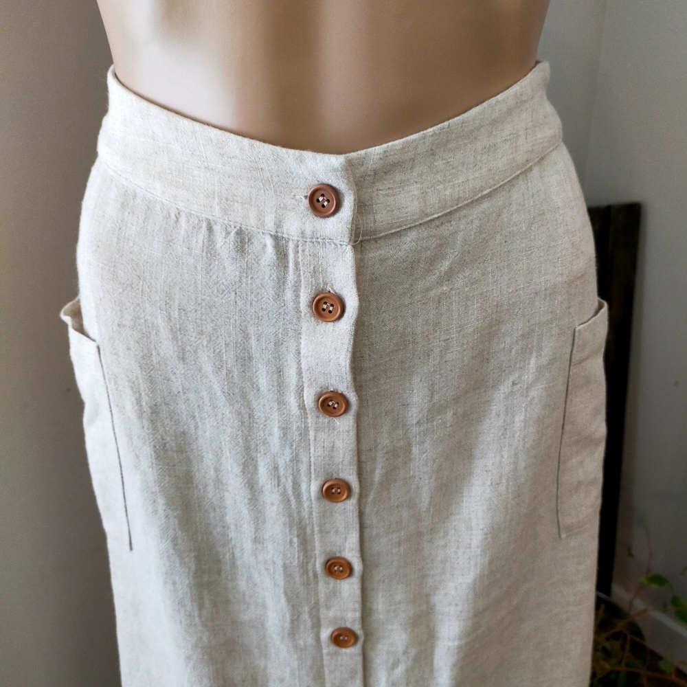 Shopkeepers Cottage linen skirt Cream Artisan Button Down Cotton Blend Midi - Picture 2 of 11